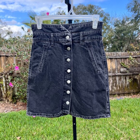 Anthropologie PILCRO Denim Paper Bag Skirt in Washed Black Size 0 - Picture 3 of 10